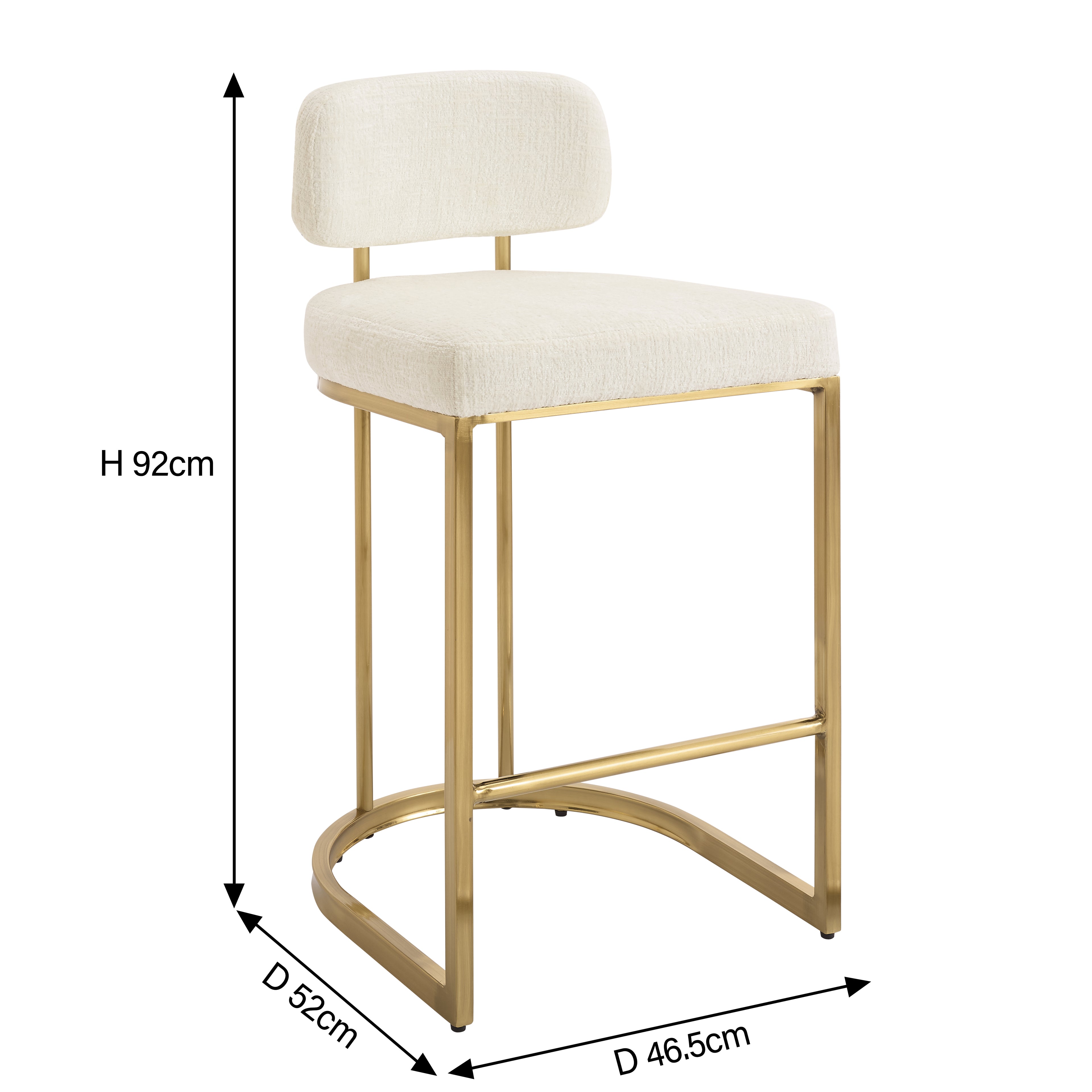 Rhea White Fabric Bar Stool With Brushed Gold Frame