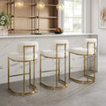 Rhea White Fabric Bar Stool With Brushed Gold Frame