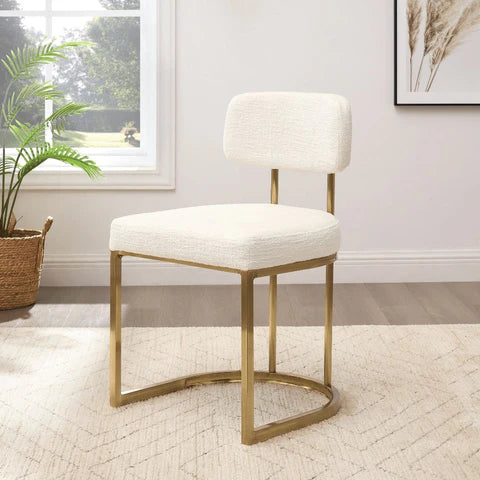 Apollo White Ceramic Dining Set With 6 Rhea Gold Chairs