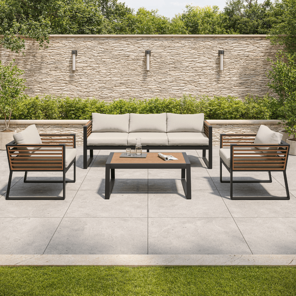 Rome Black Aluminium Garden Sofa Set with Cream Cushions