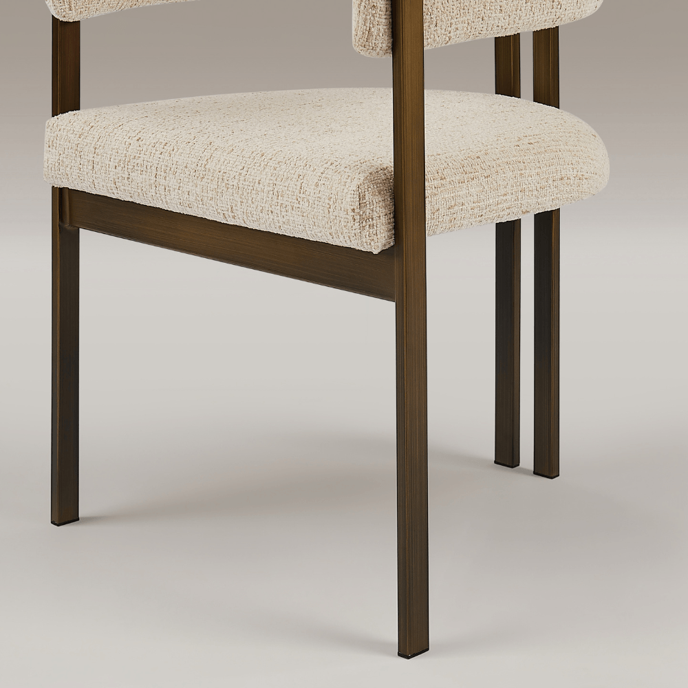 Stella Curved Cream Brushed Bronze Dining Chair