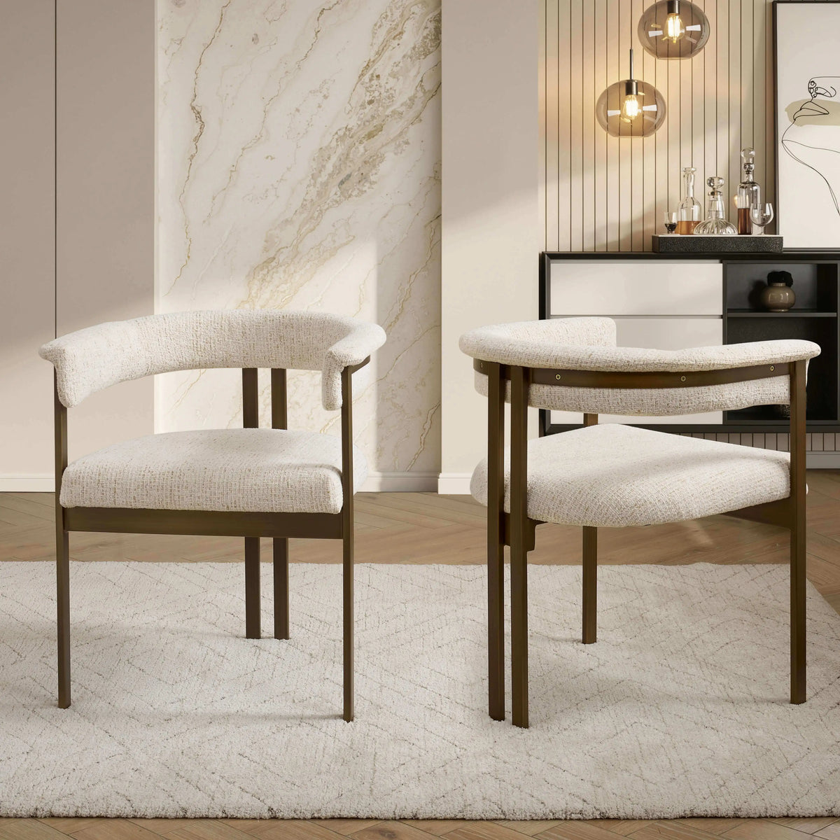 Stella Curved Cream Brushed Bronze Dining Chair