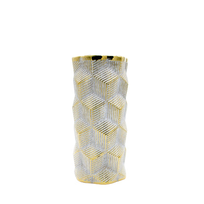 Small Geometric Light Grey and Gold Vase
