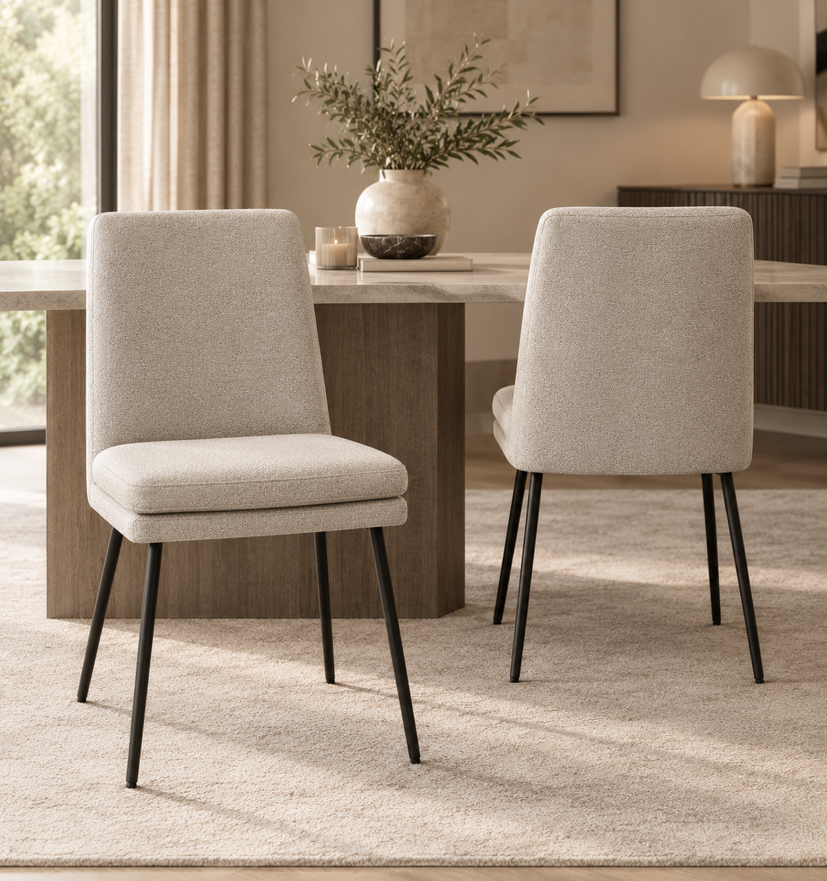 Tania Beige Woven Dining Chair With Black Legs