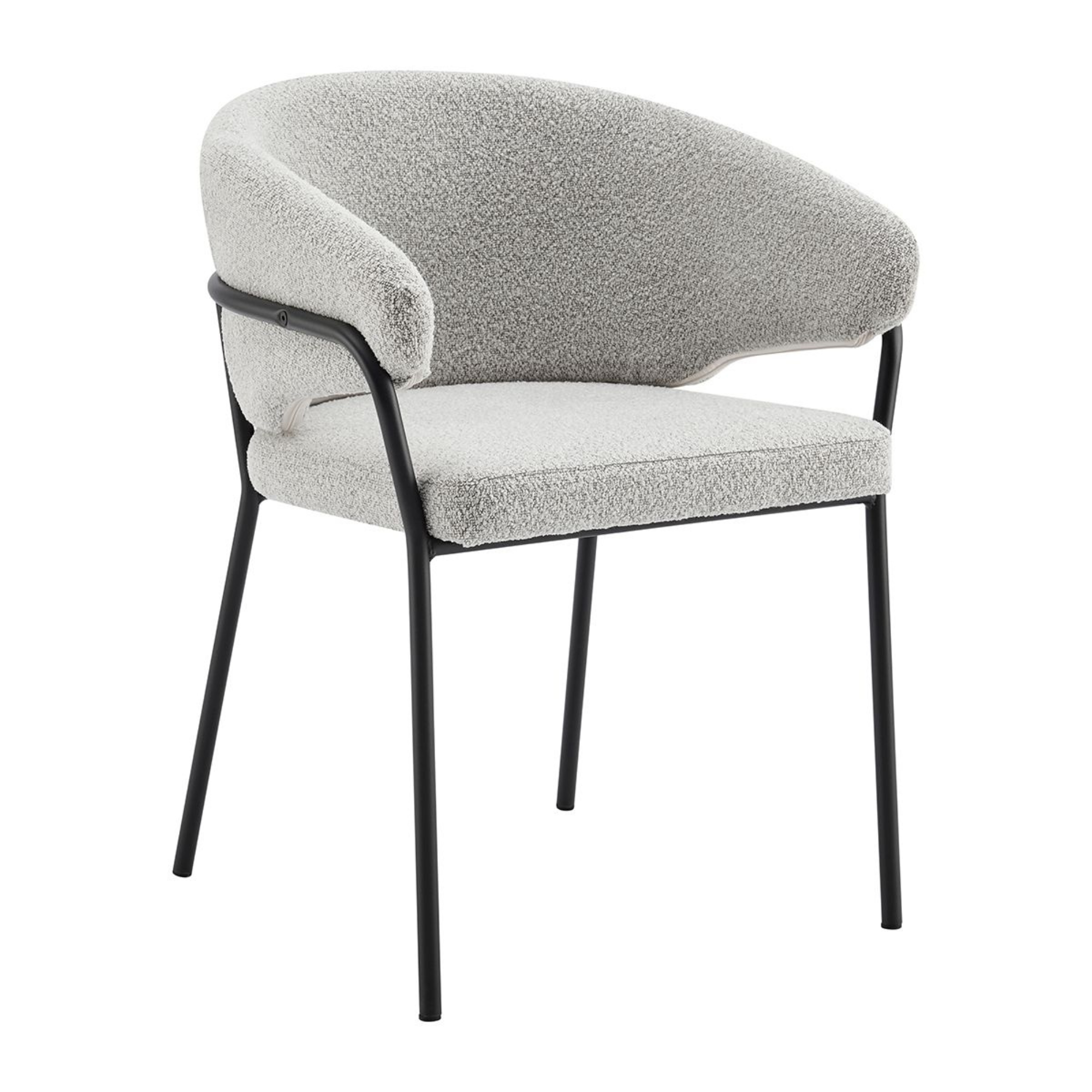 Capri Light Grey Boucle Dining Chair with Sleek Black Frame