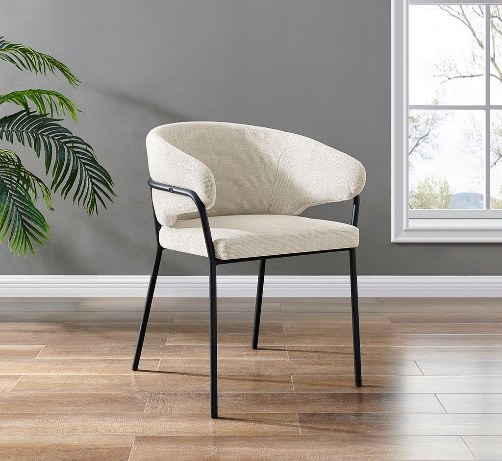 Casa Round Black Wooden Dining Set with 4 Cream Linen Dining Chairs