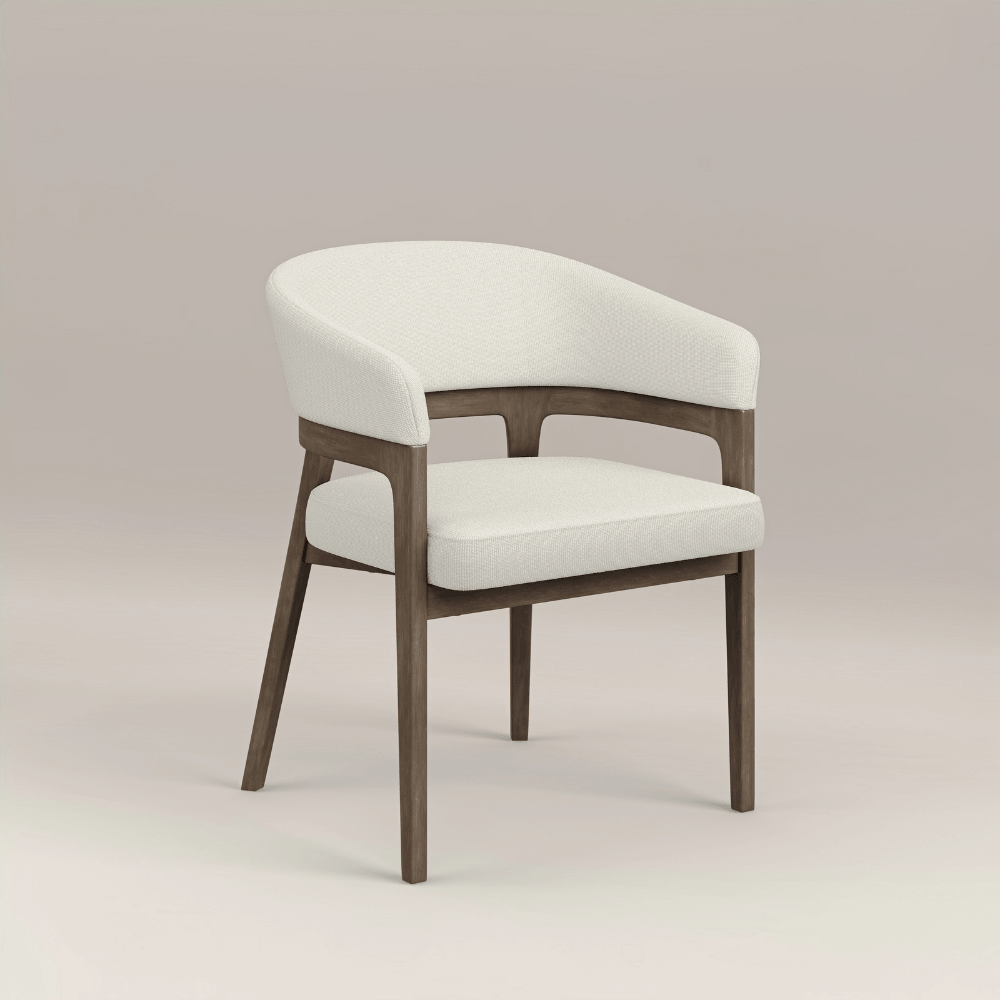 Kenso Walnut Wood Ivory Linen Dining Chair