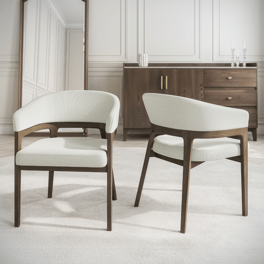 Kenso Walnut Wood Ivory Linen Dining Chair