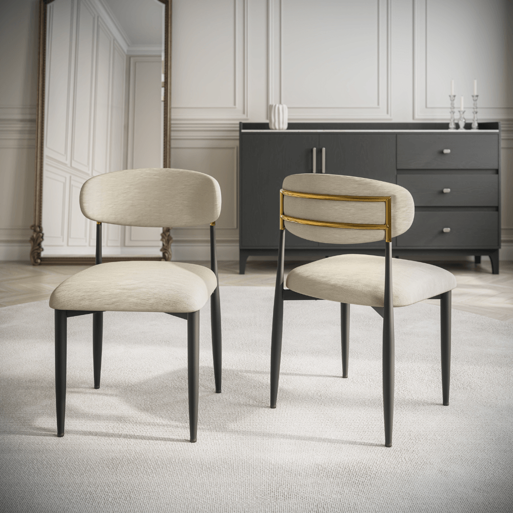 Azure Cream Chenille With Gold Dining Chair