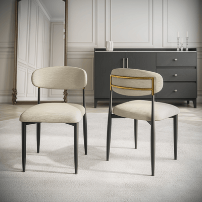 Azure Cream Chenille With Gold Dining Chair