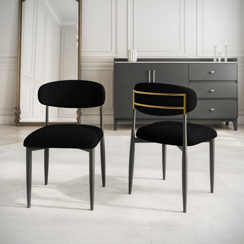 Azure Black Chenille With Gold Dining Chair