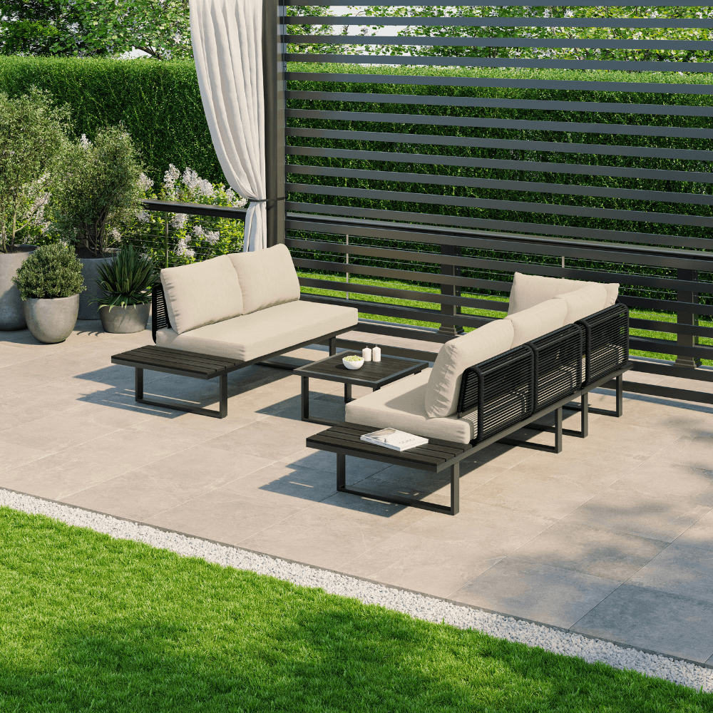 Naples Cream Aluminium 5 Seater Modular Corner Sofa Lounge Garden Set