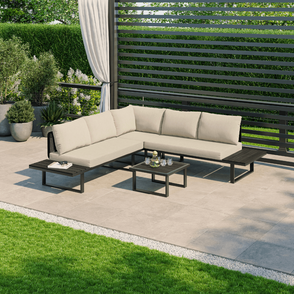 Naples Cream Aluminium 5 Seater Modular Corner Sofa Lounge Garden Set