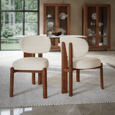 Alba Walnut Wood Ivory Linen Dining Chair