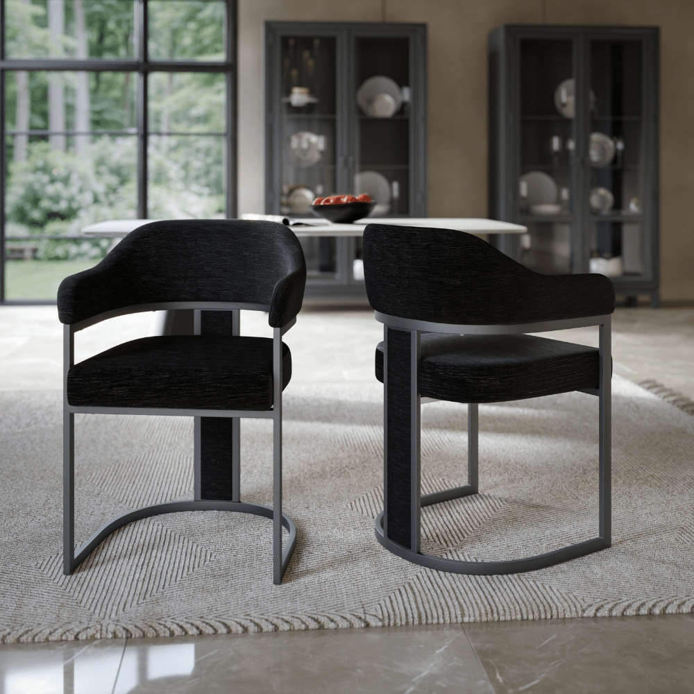 Camilla Curved Black Chenille Dining Chair