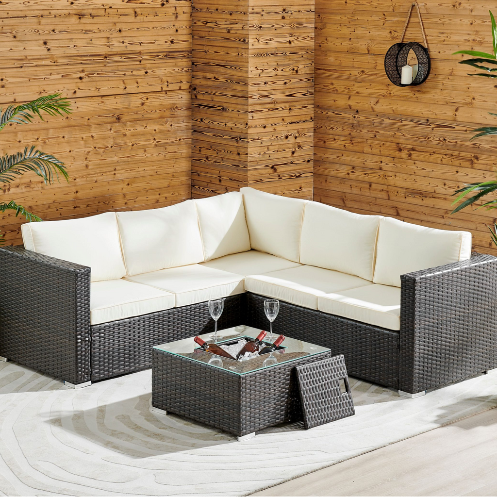 Sydney Dark Brown Corner Rattan Sofa Set with Ice Bucket