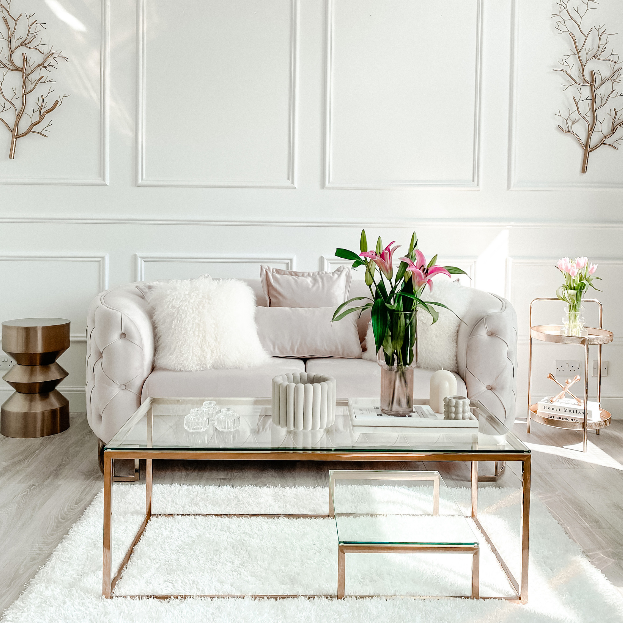 Louise Cream Velvet Sofa With Gold Legs 2 Seater