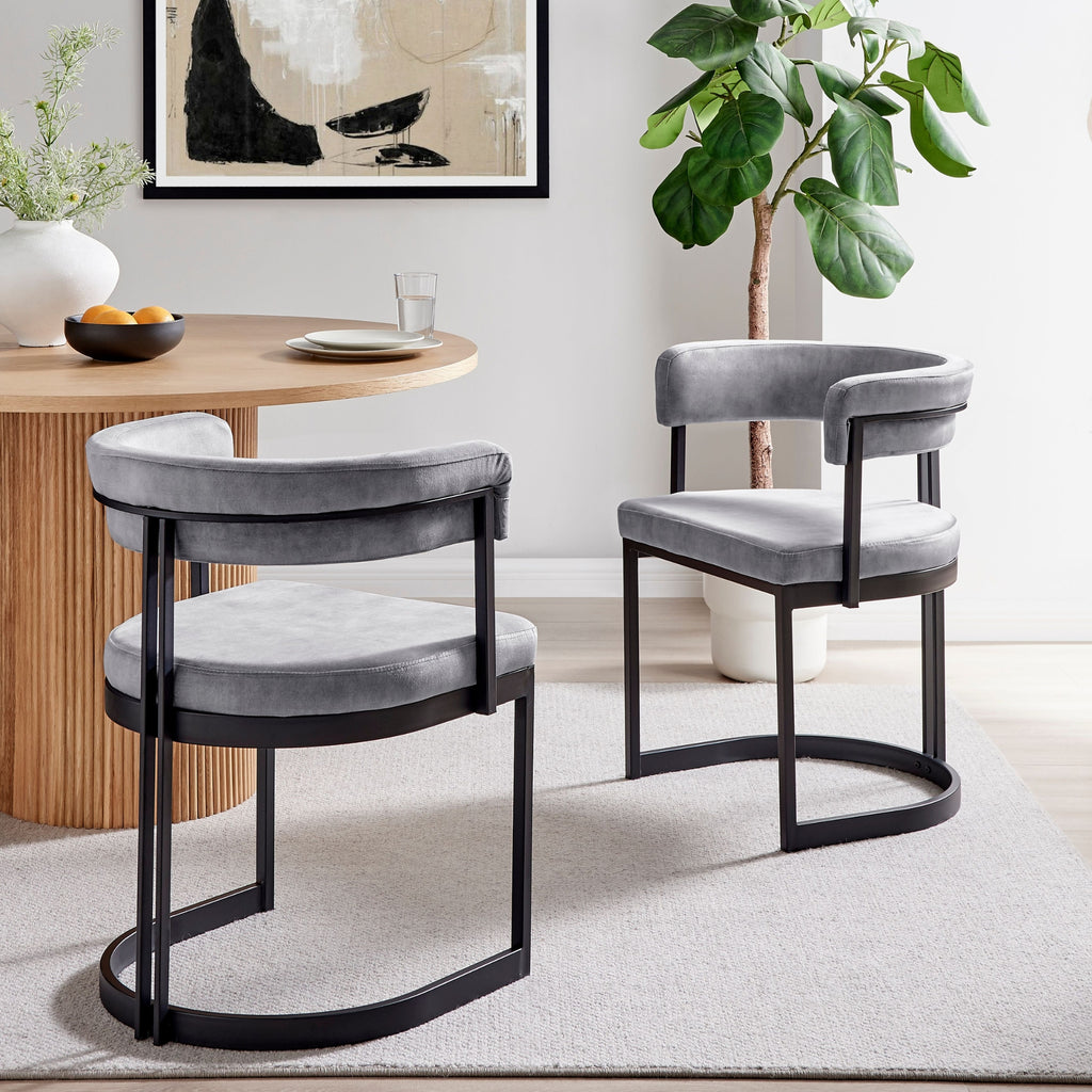 Mia Curved Grey Velvet and Black Frame Dining Chair
