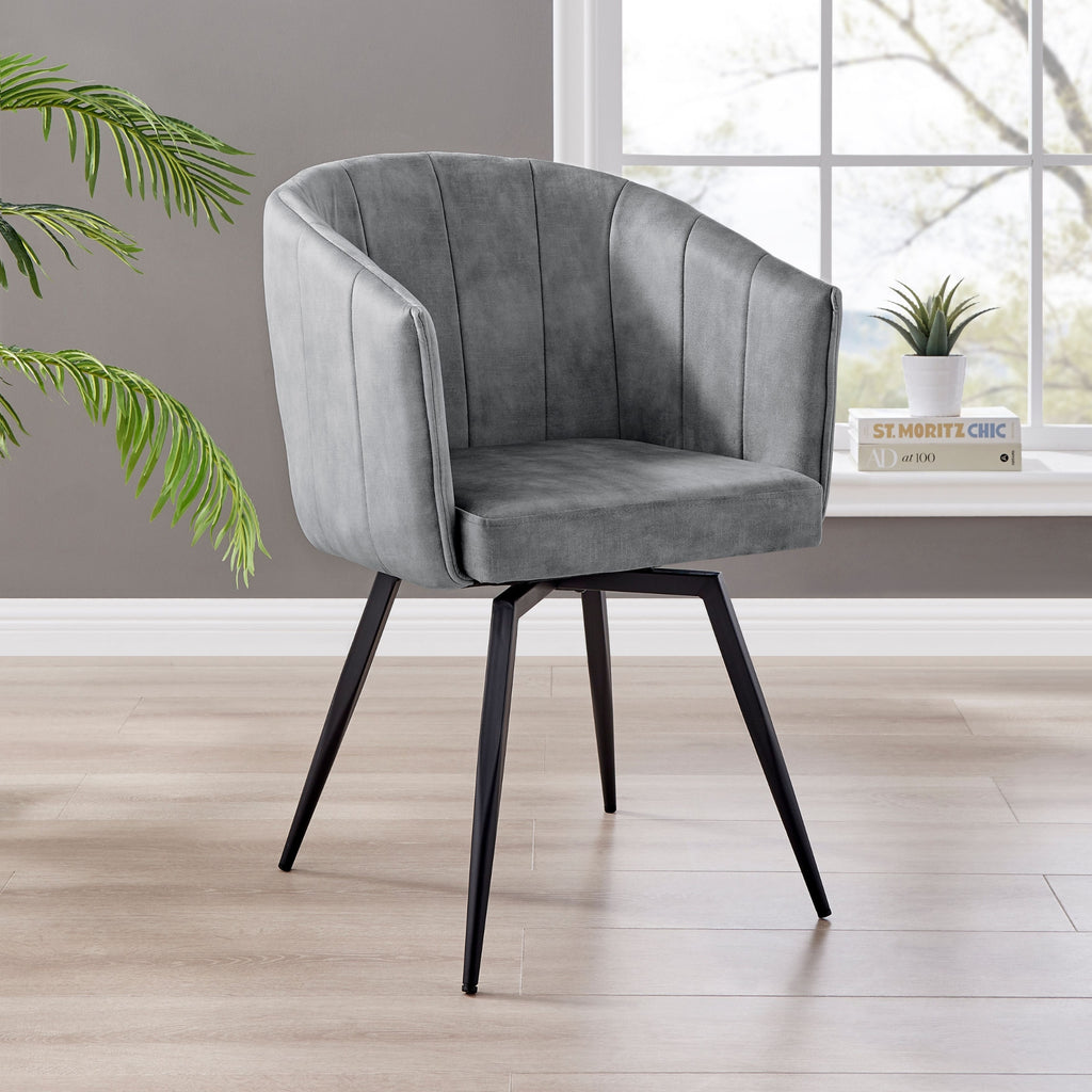 Arlo Swivel Grey Velvet Dining Chair With Black Legs