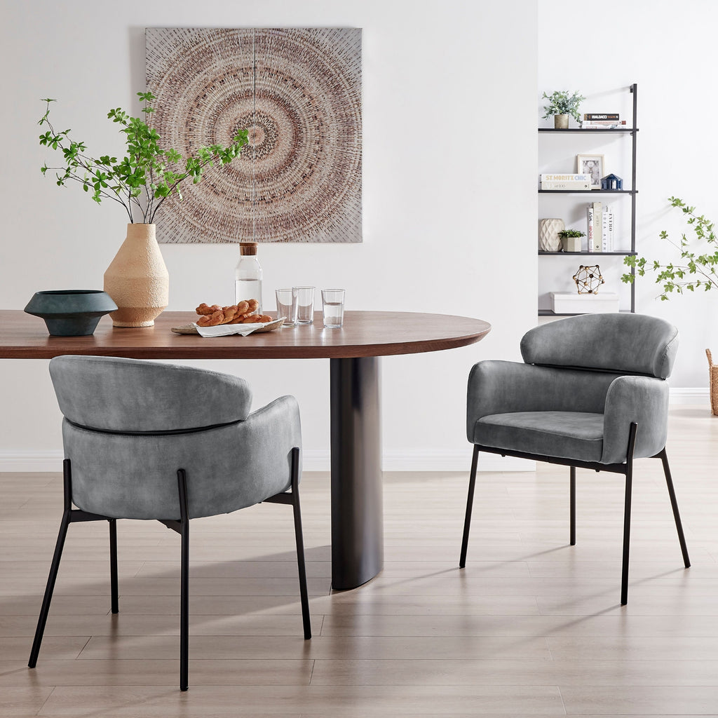 Liang Grey Velvet Dining Chair With Black Frame