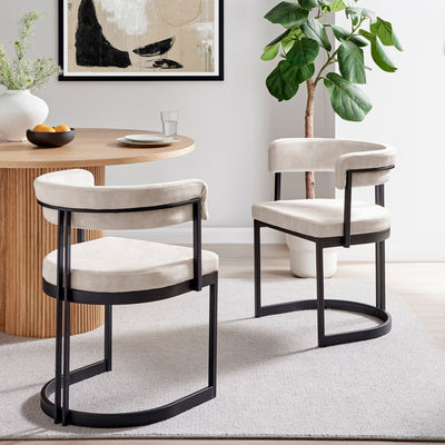 Mia Curved Cream Velvet and Black Frame Dining Chair