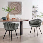 Iris Grey Velvet Braided Weave Dining Chair With Black Frame