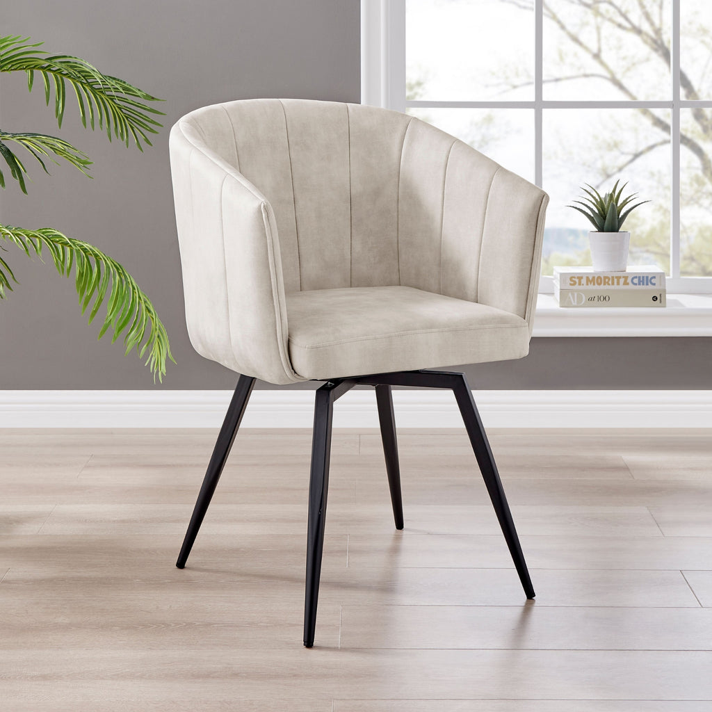 Arlo Swivel Cream Velvet Dining Chair With Black Legs