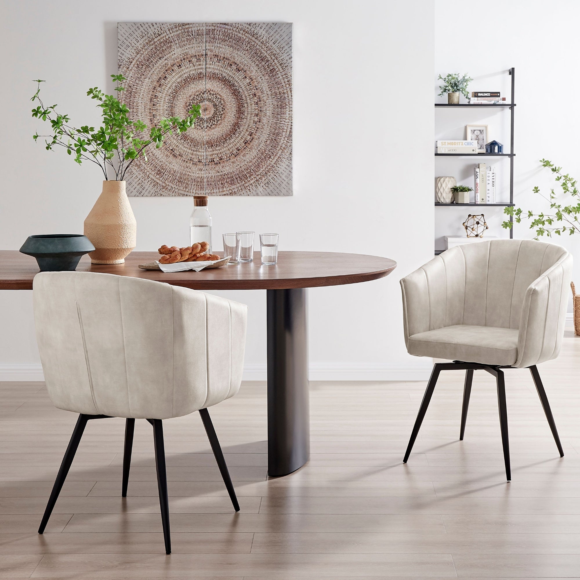 Arlo Swivel Cream Velvet Dining Chair With Black Legs