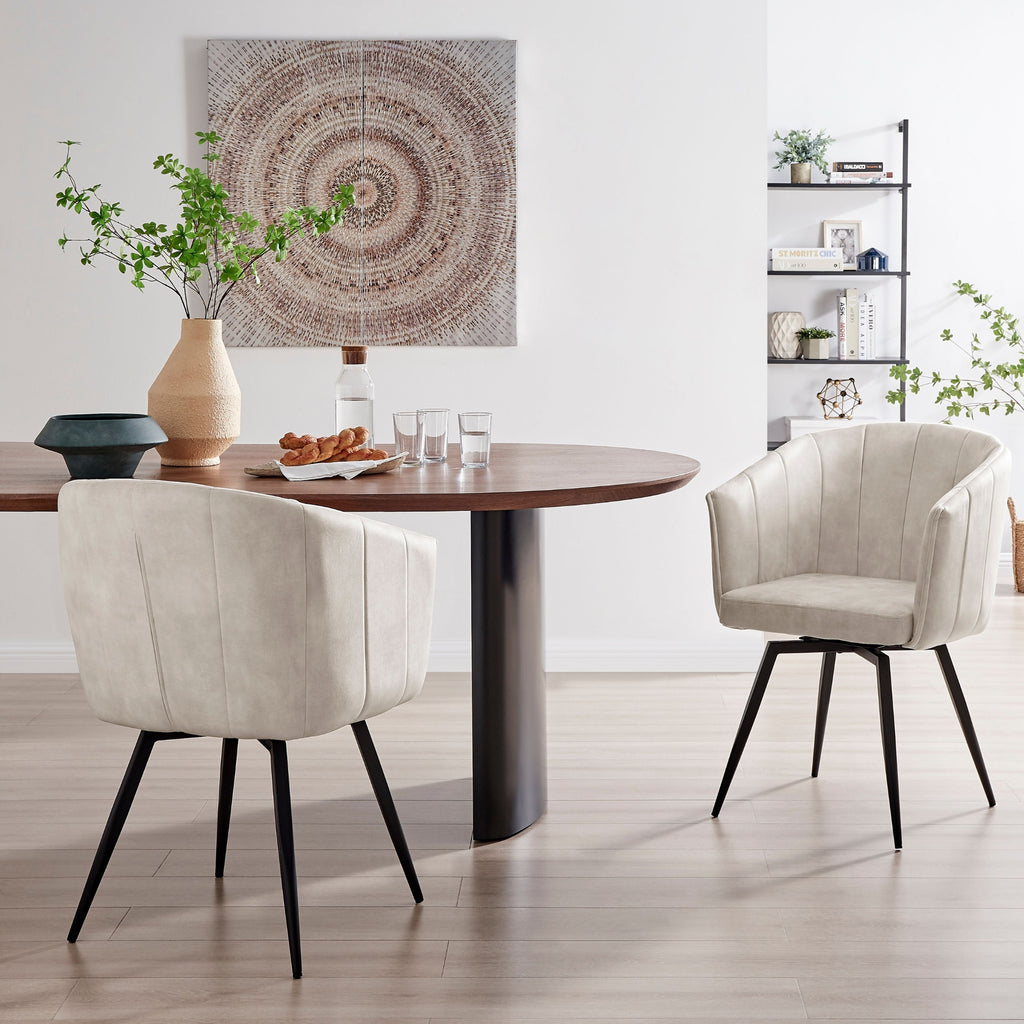 Arlo Swivel Cream Velvet Dining Chair With Black Legs