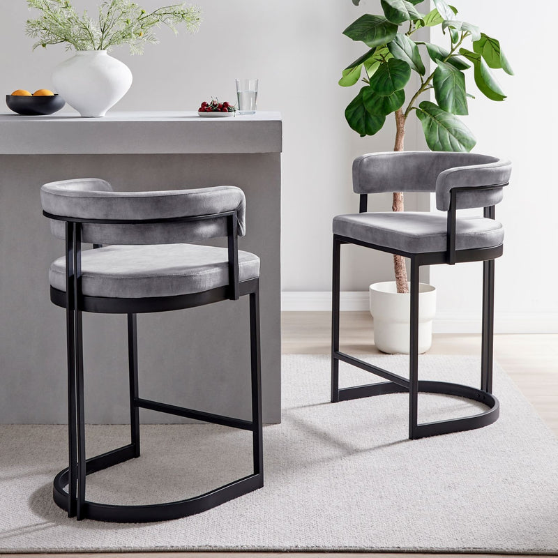 Mia Curved Grey Velvet and Black Frame Counter Stool – Modish