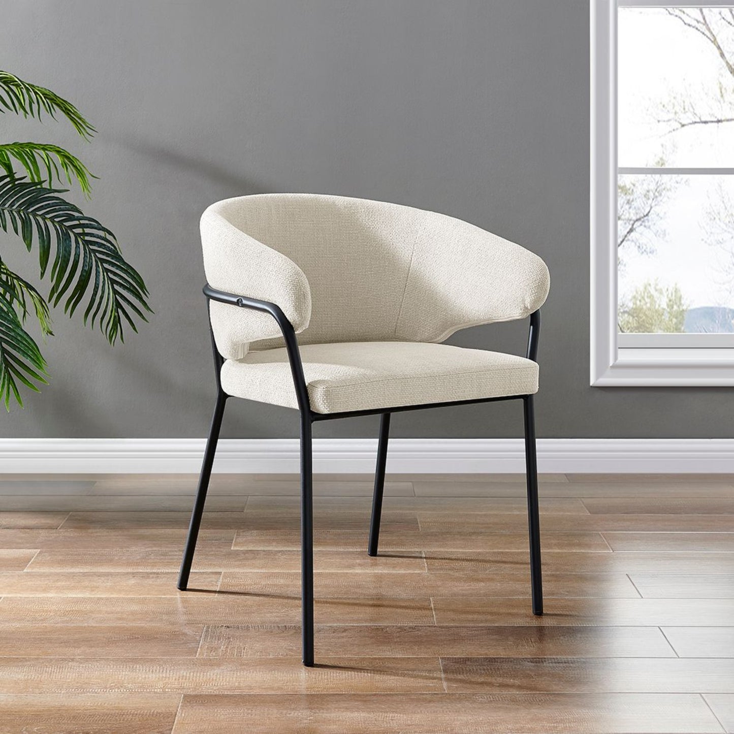 Cream Linen Dining Chair with Sleek Black Frame