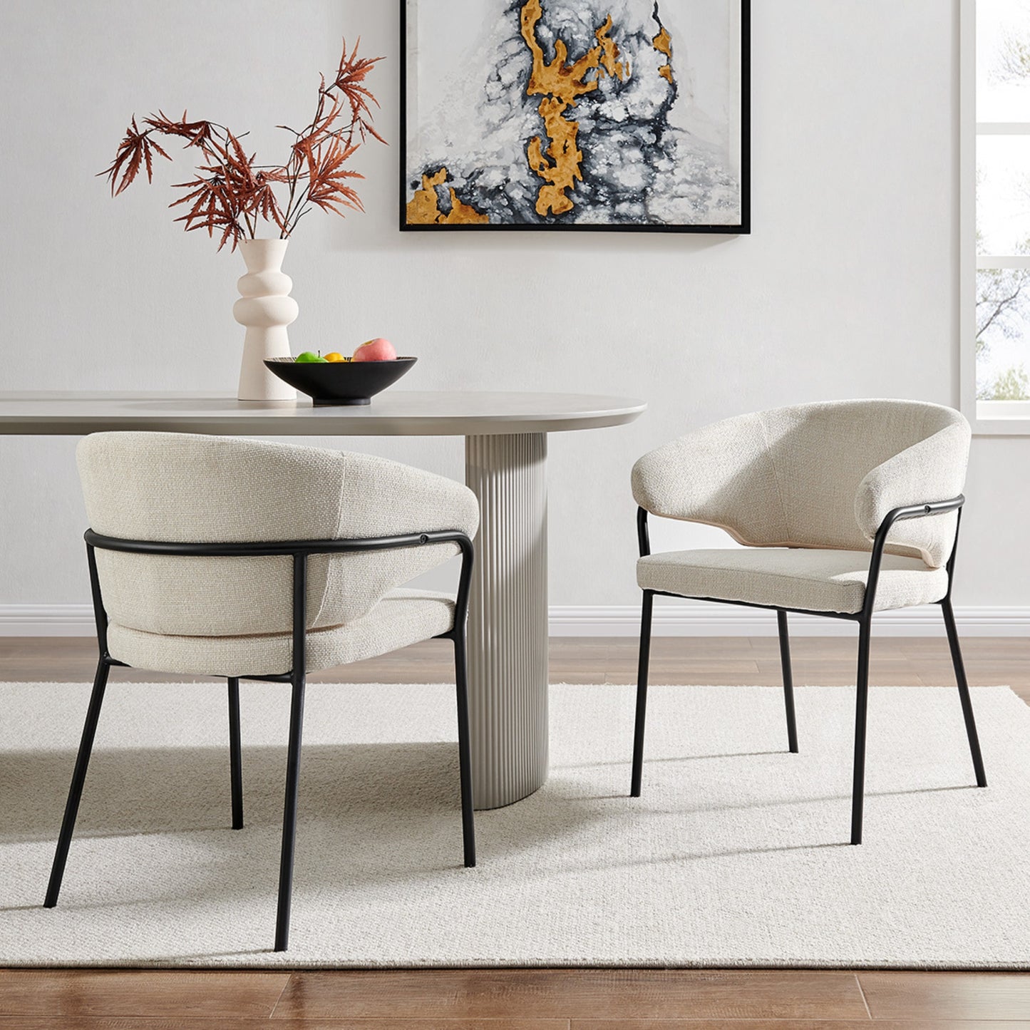 Cream Linen Dining Chair with Sleek Black Frame