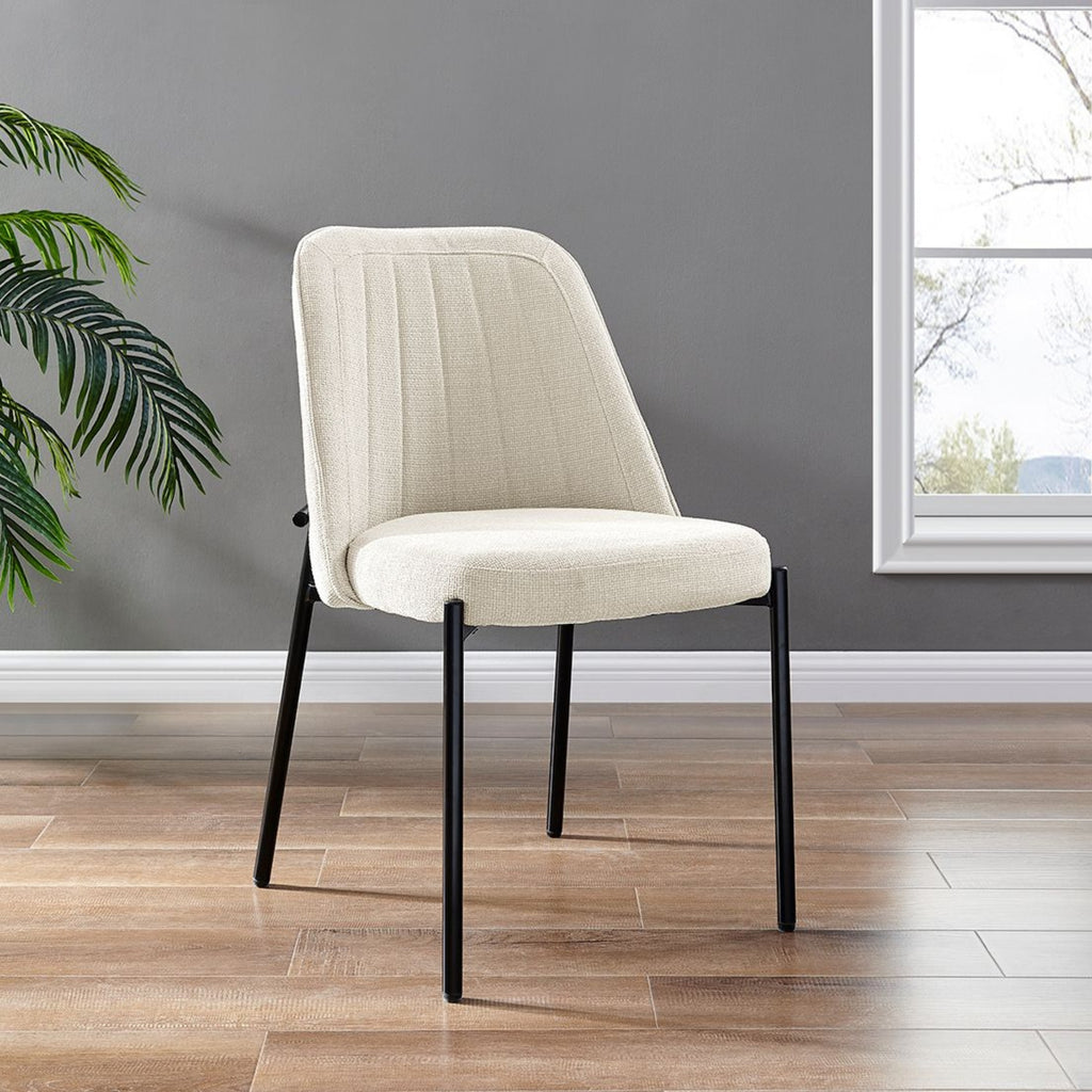 Adele Cream Linen Dining Chair with Black Legs