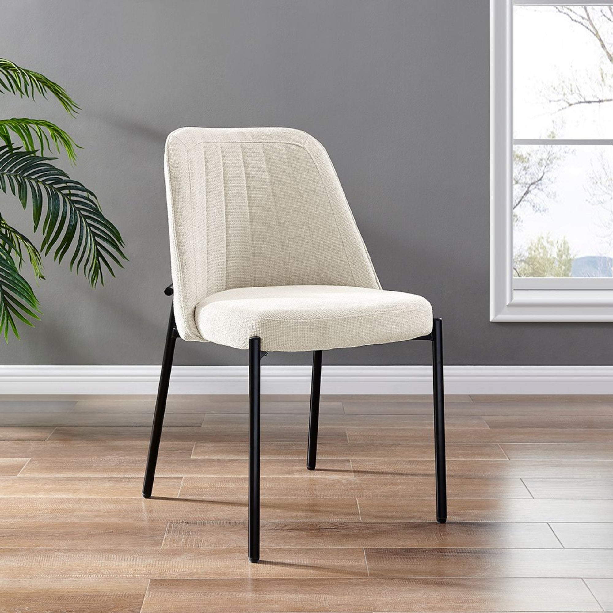 Adele Cream Linen Dining Chair with Black Legs