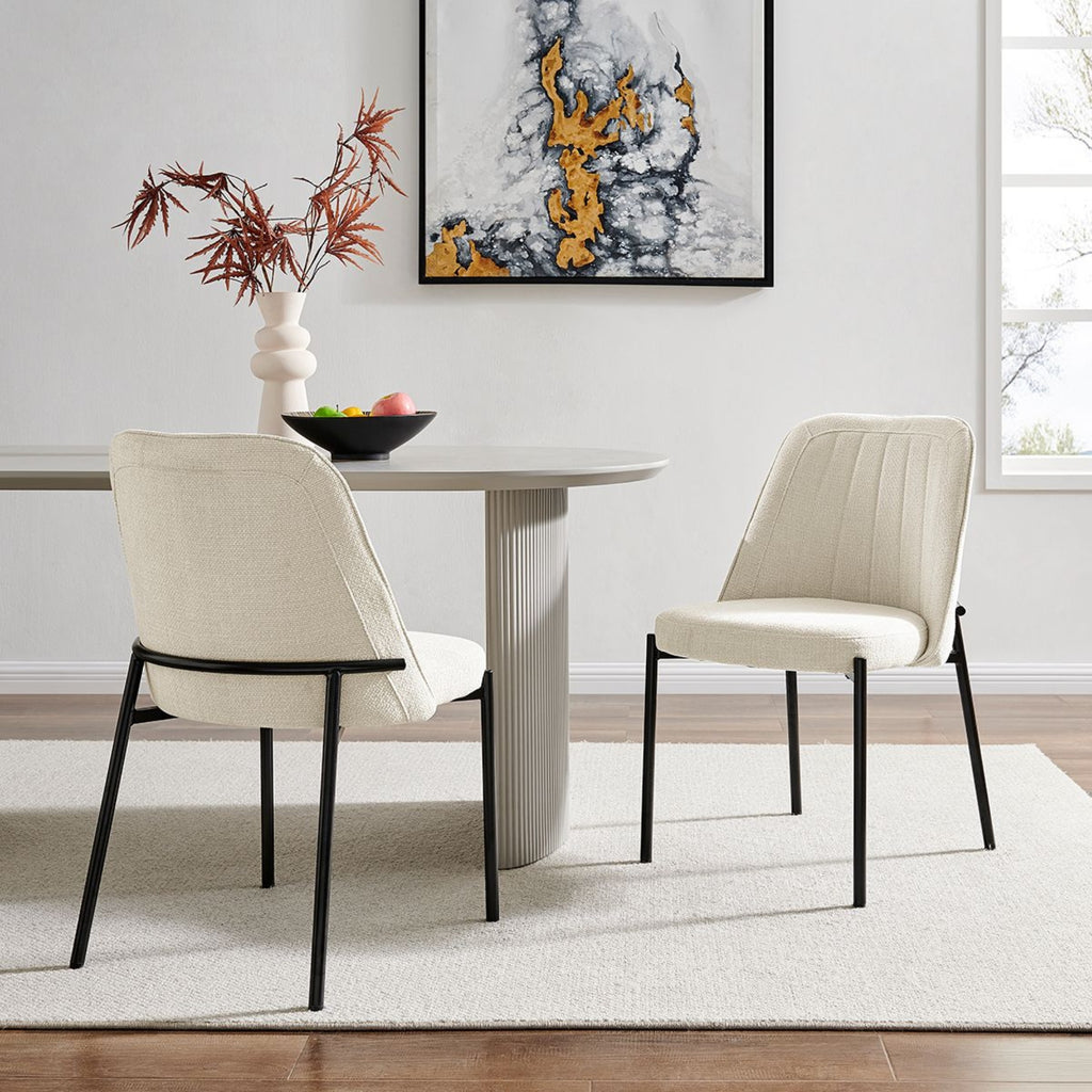 Adele Cream Linen Dining Chair with Black Legs