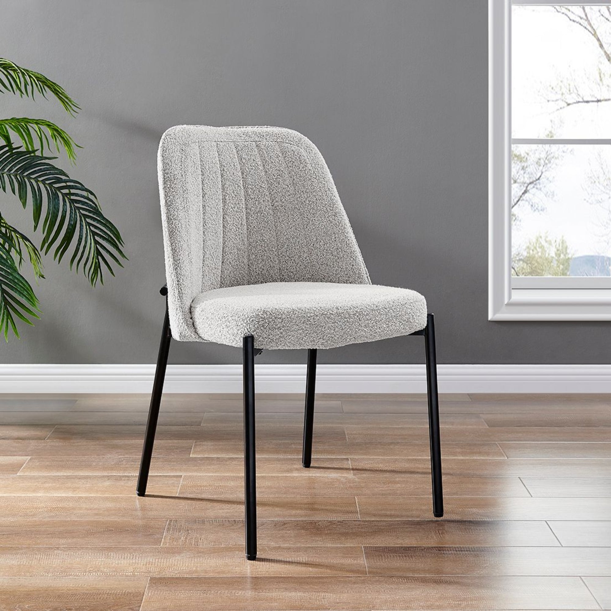Adele Light Grey Boucle Dining Chair with Black Legs