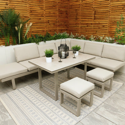 Porto Neutral Light Grey Aluminium Frame Sofa Dining Modular Garden Set