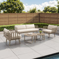 Venice Beige Aluminium 5 Seater Garden Sofa Set With Beige Cushions