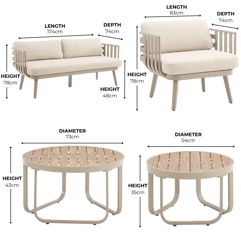Venice Beige Aluminium 5 Seater Garden Sofa Set With Beige Cushions