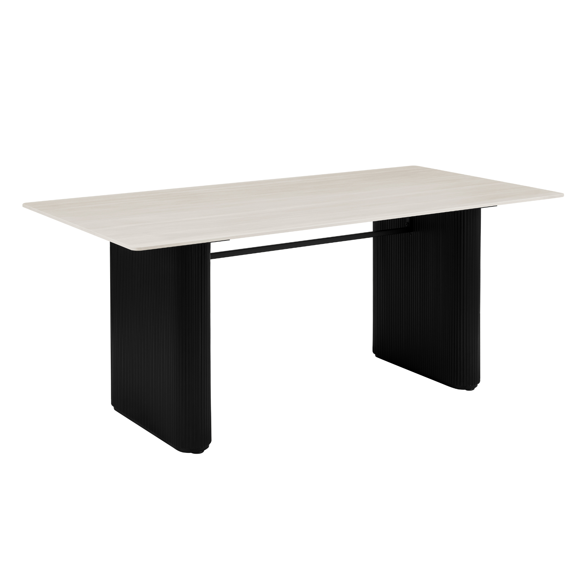 Siena White Ceramic Dining Table with Black Ribbed Base