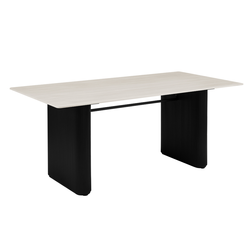 Siena White Ceramic Dining Table with Black Ribbed Base