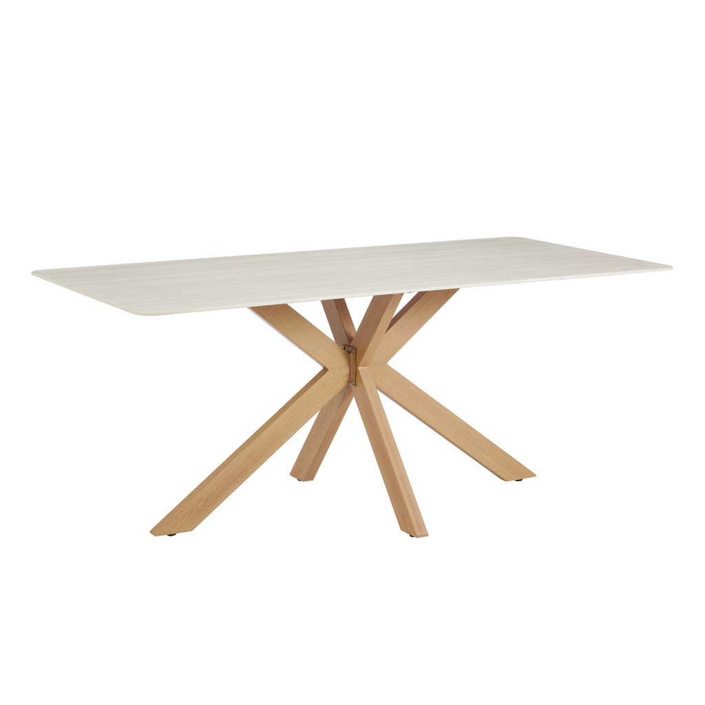 Athens White Ceramic Dining Table with Natural Wood Effect Base