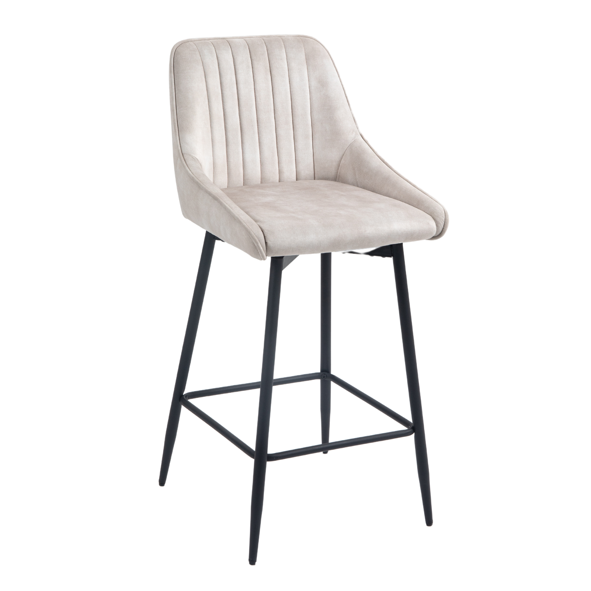 Cream Velvet Swivel Bar Stool with Handle On Black Frame Modish Furnishing