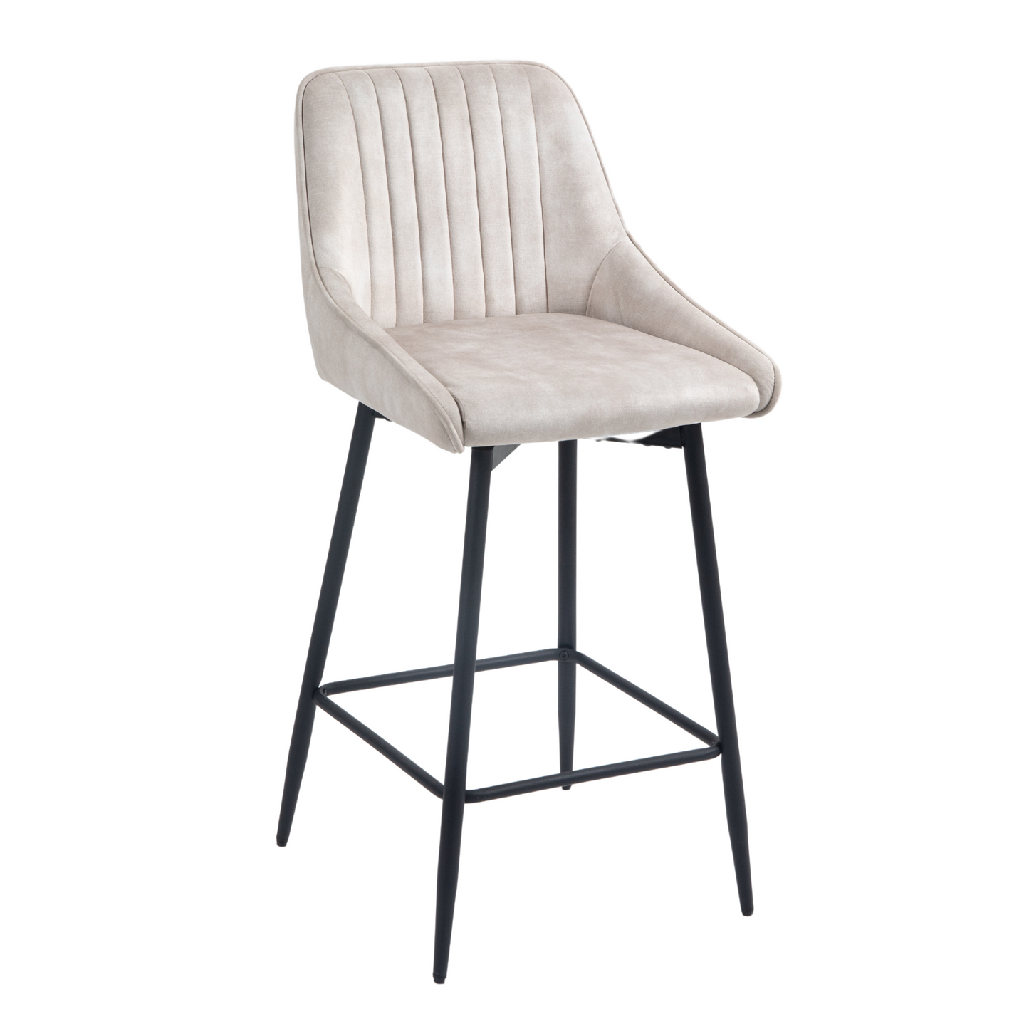 Cream Velvet Swivel Bar Stool with Handle On Black Frame