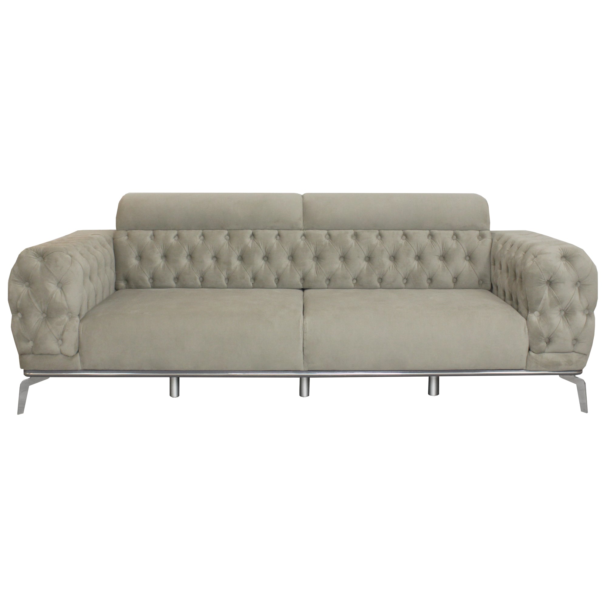 Yasmin Light Grey Velvet 3 Seater Sofa With Silver Legs