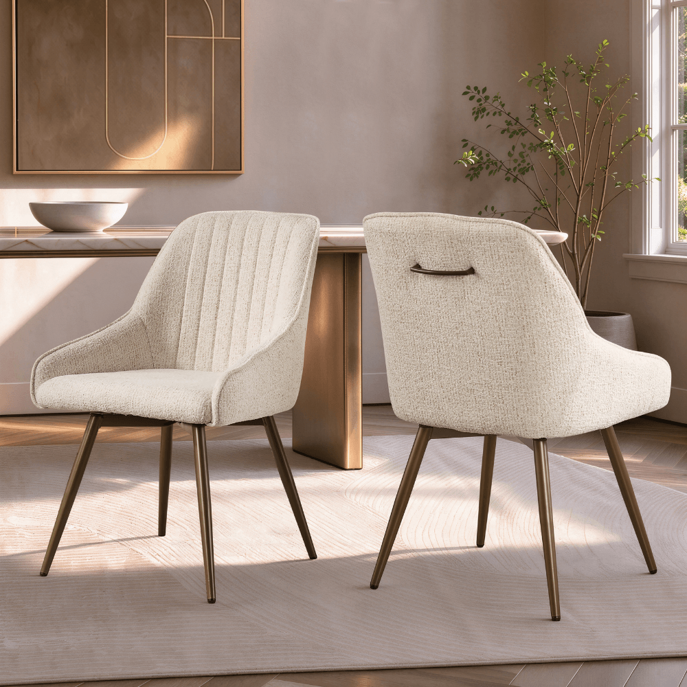 Amari Cream Bronze Swivel Dining Chair