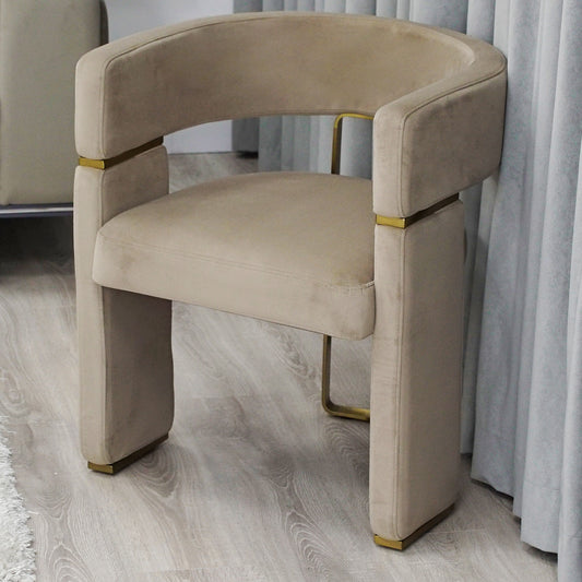 Beige Velvet Dining Chair With Brushed Brass Detail