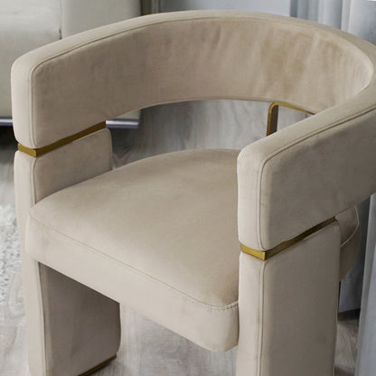 Beige Velvet Dining Chair With Brass Detail