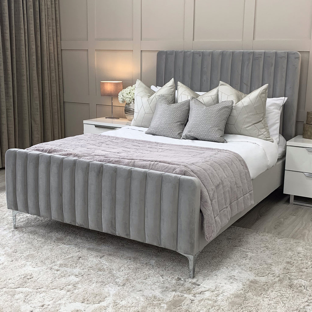 Amelia Grey Chunky Ribbed Headboard Bed