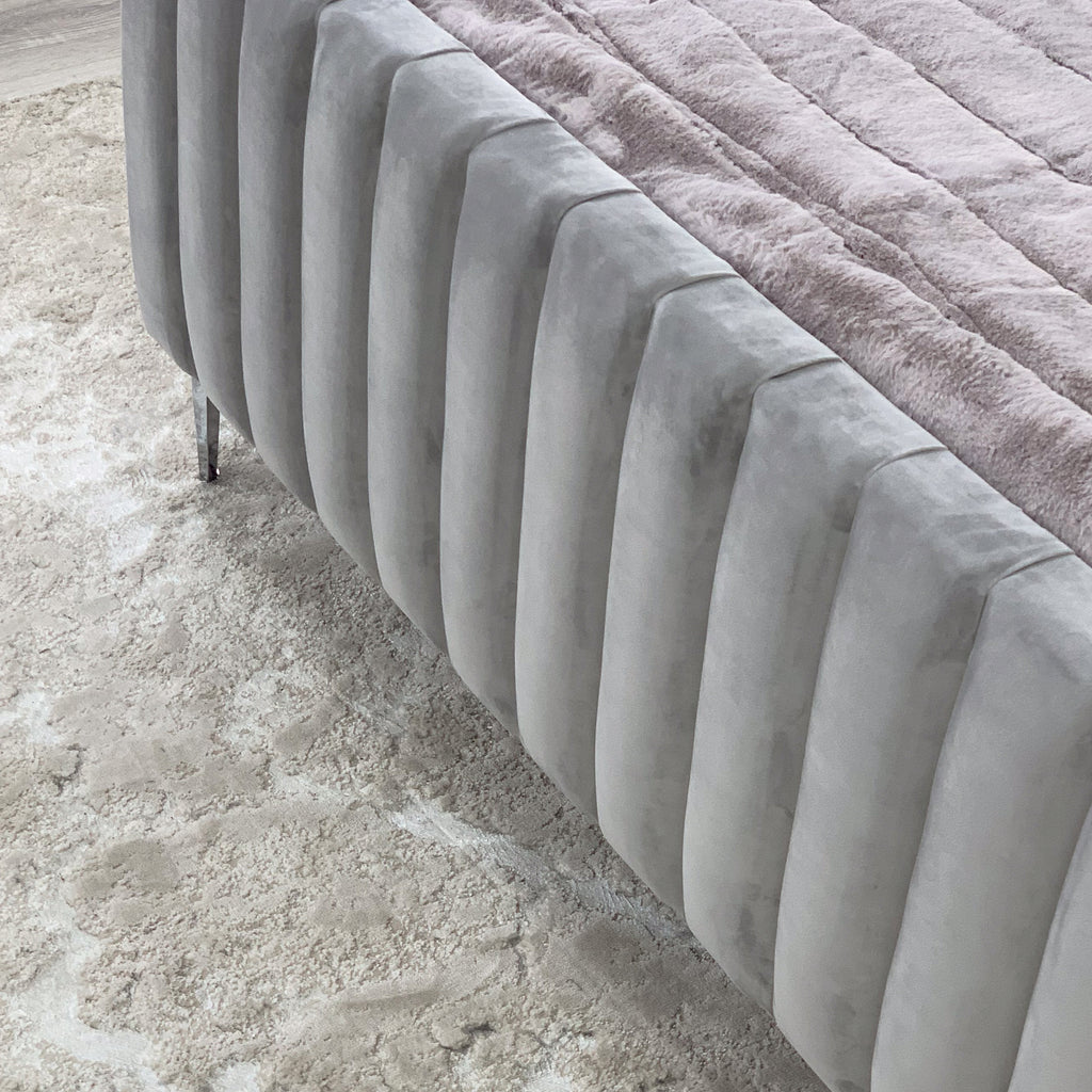 Amelia Grey Chunky Ribbed Headboard Bed